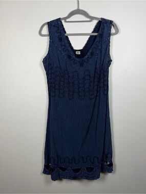 Cotton Natural Largo Boho Blue Dress Cut Out Peruvian Cotton Smocked Large